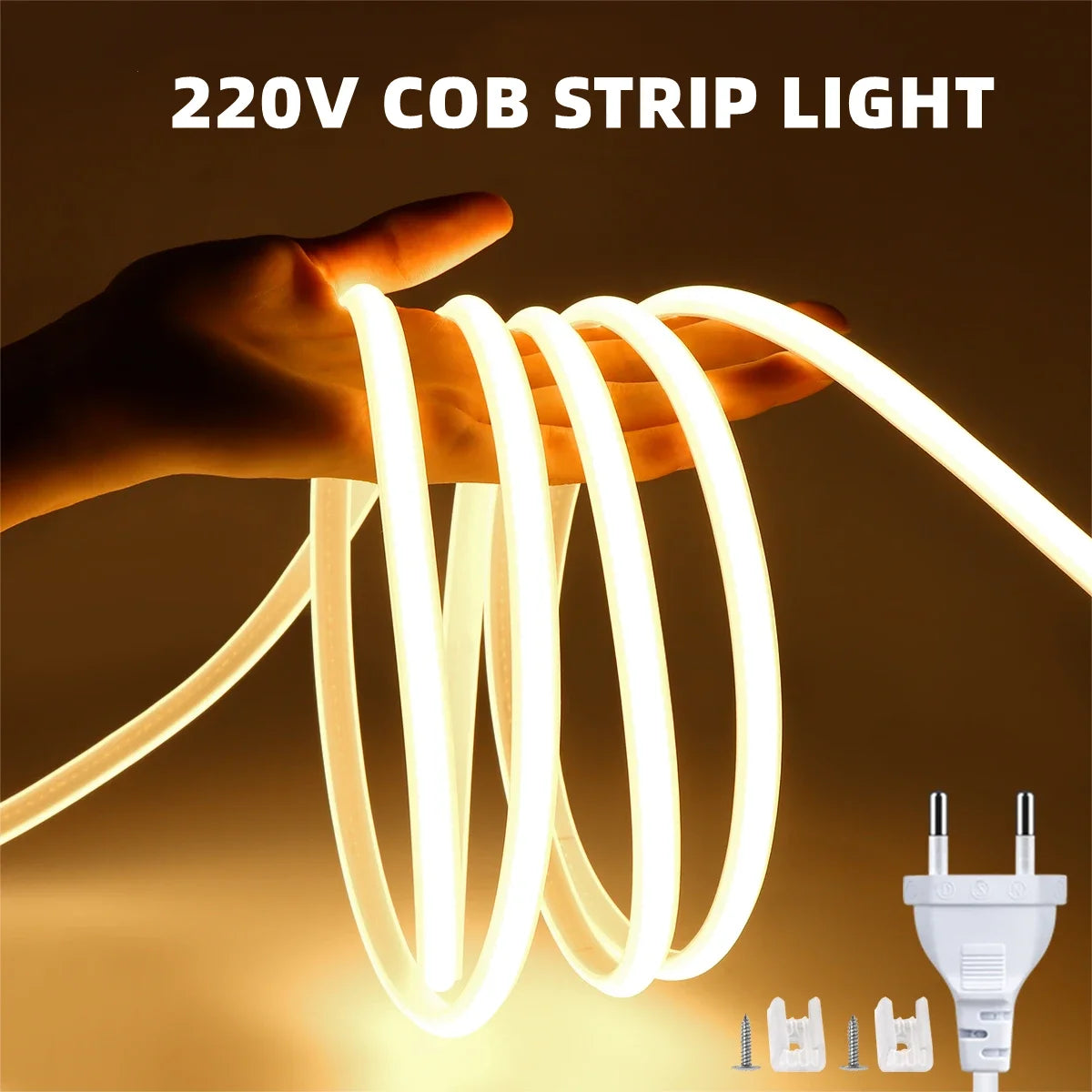 10M 5M 3M COB LED Light Strip 220V IP65 Waterproof Diode Tape 288LED/M High Lumen Neon Tube Lamp Tape Kitchen Closet Backlight.