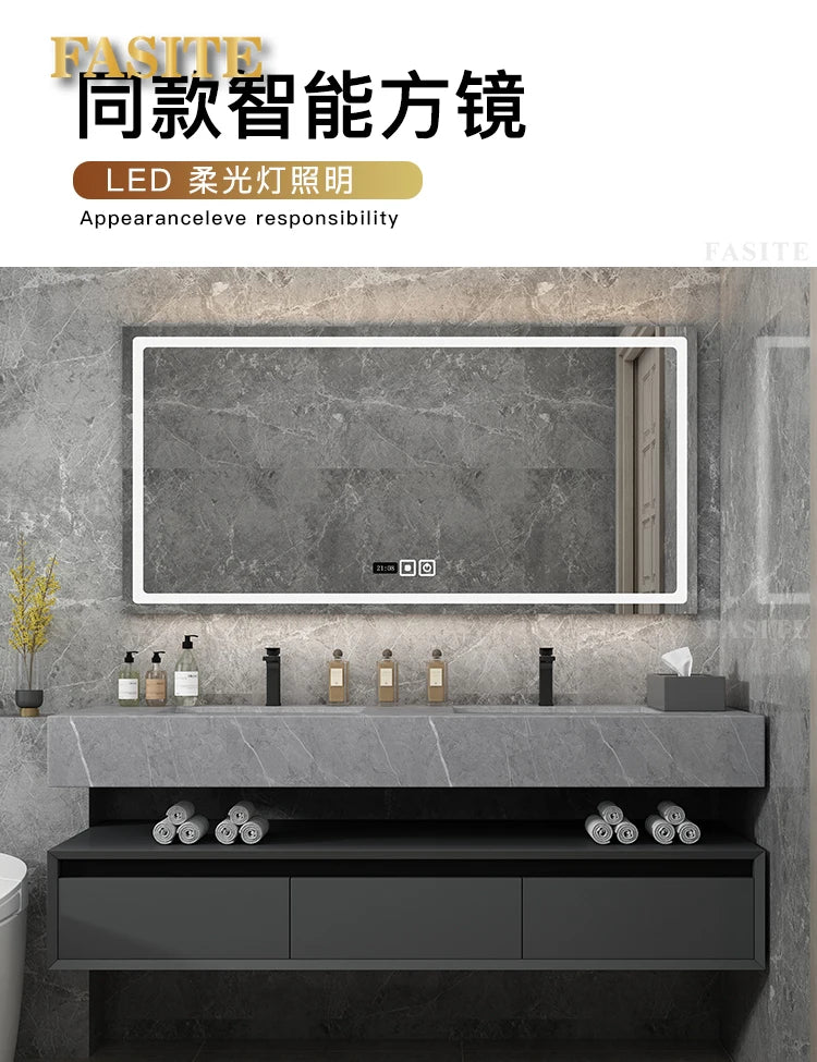 Leichter, luxuriöser Badezimmerschrank aus Steinplatten, integriertes Waschbecken, kombiniertes Waschbecken, WC-Waschbecken, nordischer einfacher Spiegelschrank