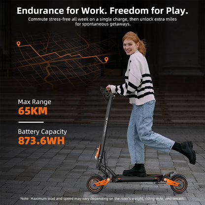 Aumom Electric Scooter, 800W 48V 15.6Ah Battery, 10 inch Tires, 45 km/h Max Speed, 70km Range, Disc Brakes, NFC & Passcode Lock.