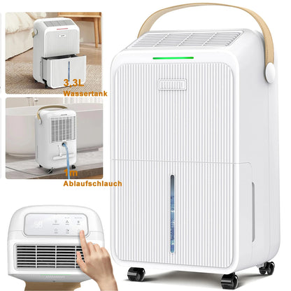 Dehumidifier 16 L/Day, Electric Dehumidifier with Drain Hose 1.2 m, Room Dehumidifier with LED Display.