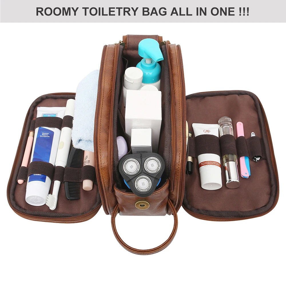 Toiletry Bag for Men, Large Travel Shaving Dopp Kit Water-resistant Bathroom Toiletries Organizer PU Leather Cosmetic Bags.