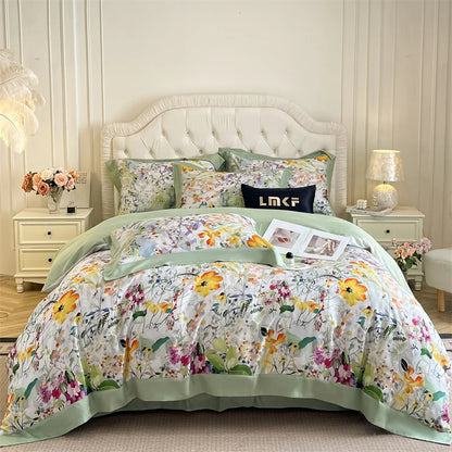 Flowers Prints Bedding Set Lyocell Eucalyptus Fiber Super Soft Silky Cool Feeling Duvet Cover Bed Sheet/Fitted Sheet Pillowcases