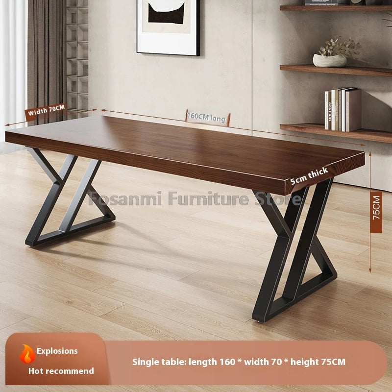 Minimalistischer langer Massivholztisch für das Heimbüro, große Arbeit, Gaming, Arbeitszimmer, Schreibtische für zwei elegante Räume, Computertisch mit Stahlbeinen