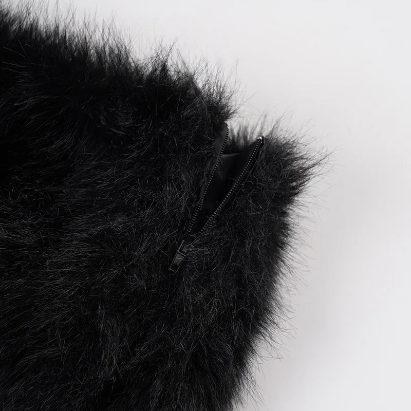 2025 Fall Winter Women Fashion Faux Fur Bodycon Mini Skirts All Matching Basic Casual Streetwear Bottoms Furry Skirt Clubwear.