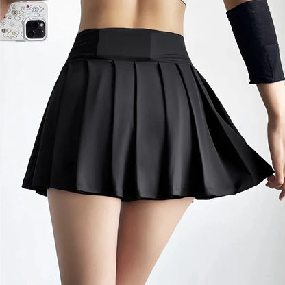 Sports Short Skirt Women's Summer Anti Glare Yoga Pants Fitness Clothes Quick Drying Breathable High Waist Pleated Tennis Skirt.