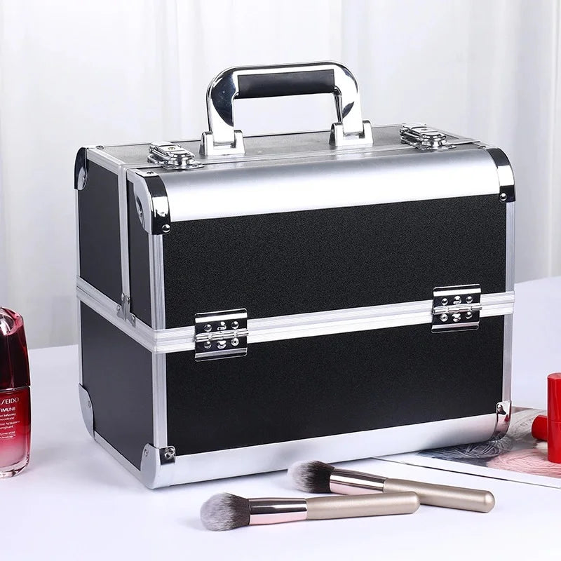 Makeup Train Case Pro Adjustable 4 Sliding Trays Cosmetic Case Storage Organizer Box Lockable Compartments