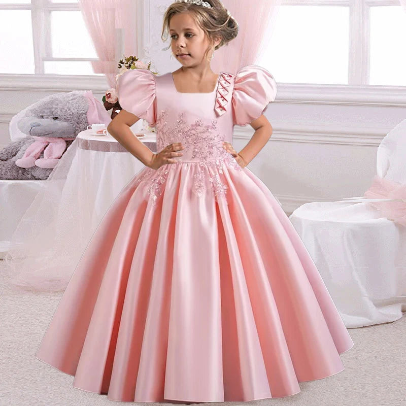 Prinzessin Mädchen Kommunion Geburtstags feier Tanz Leistung Pailletten schwarz Kleid Mädchen Hochzeit Brautjungfer Party Langarm Kleid.