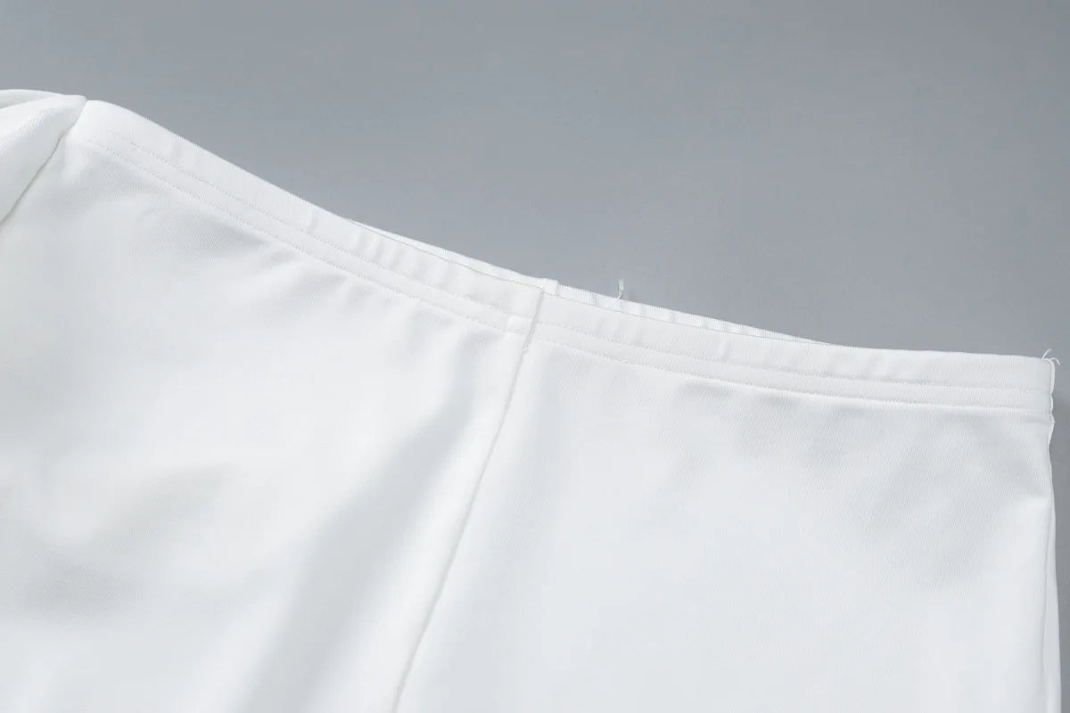 Tossy White Shorts 2 Piece-Set Female See-Through Slim Pleated Fashion Cropped Top And High Waist Shorts Sets Women's Outfits.