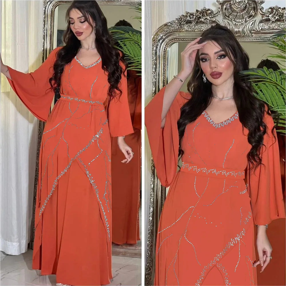 Diamanten Abayas für Frauen Muslimischen Abend Party Kleid Islam Kleidung Arabische Robe Saudi Kleid Marocain Kaftan Dubai Jalabiya Djellaba.