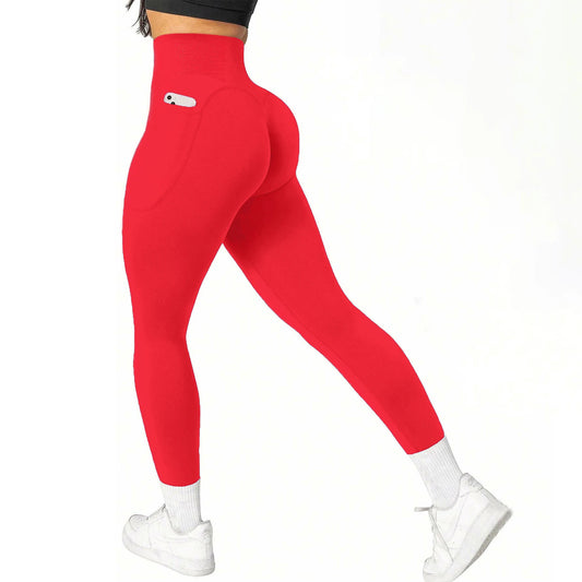 High Waisted Seamless Yoga Pants Butt Lifting Booty Sculpting Gym Leggings with Side Pockets Sexy Workout Tights for Women.