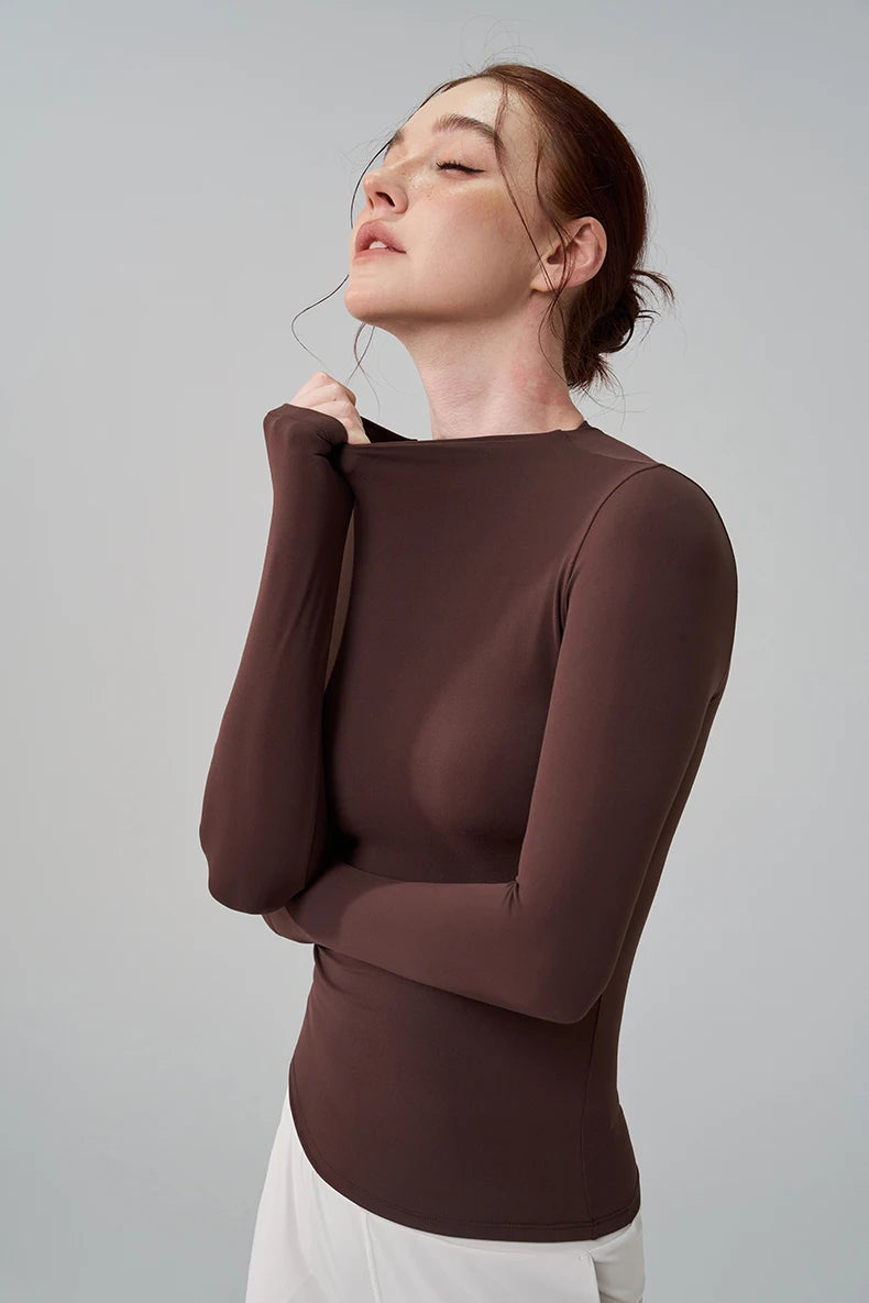 SOISOU 5 Colors Half-High Collar Slim Fit Yoga Top Women's Pilates Pullover Sports Long Sleeve High Elastic Fitness T Shirt.