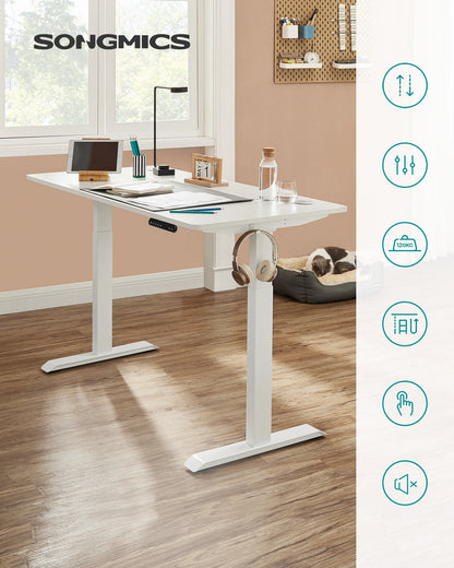 SONGMICS Höhenverstellbarer Schreibtisch elektrisch, Schreibtischständer, Doppelmotor, mit Haken, stufenlos verstellbar
