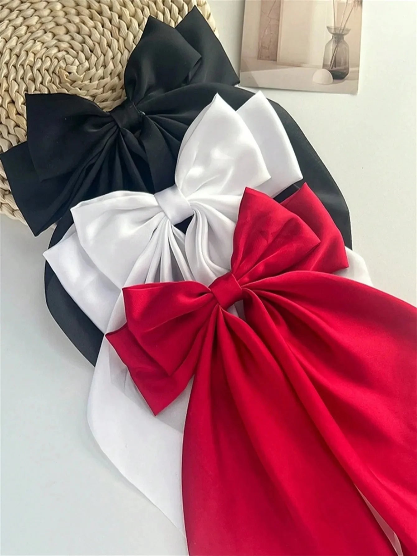 1pcs Wome Solid Color Satin Ribbon long Big Bows Hairpin  Internet red Spring Clips Hair Accessories for Girls Trendy  Summer He.