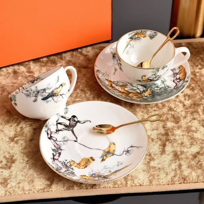 Red, Blue, Gray Tiger Series  Animal Images Bone Porcelain Coffee Cup Plate European Afternoon Tea Cup and Saucer Set Gift Box