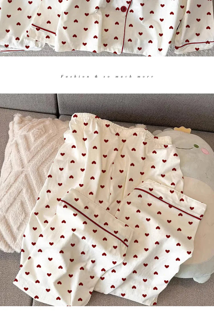 Neue Frühling und Herbst Damen Ins Stil Pyjamas Homewear Set Mädchen Gedruckt Liebe Lange Ärmeln Unterwäsche Pyjamas Homewear Set.