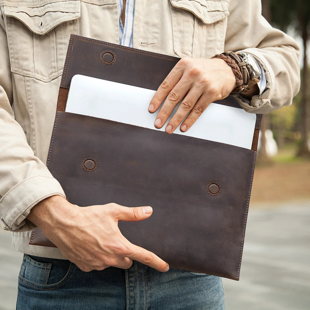 Genuine Leather Laptop Case For Macbook Air 13 M1 M2 M3 M4 Macbook Pro 14 15 16 Sleeve Cover Men Notebook Computer Carrying Bag.