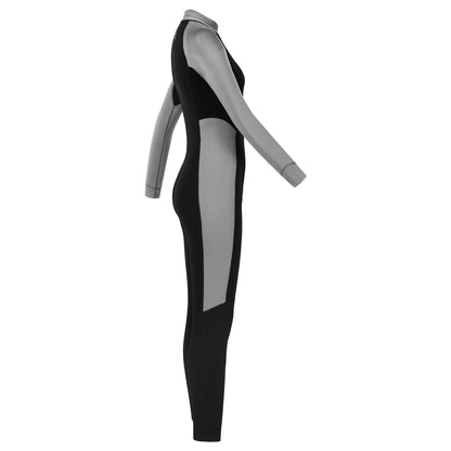 Women 3mm Neoprene One-Piece Thermal Wetsuit Mock Neck Long Sleeve Front Zipper Jumpsuit for Swimming Surfing Snorkeling Diving.