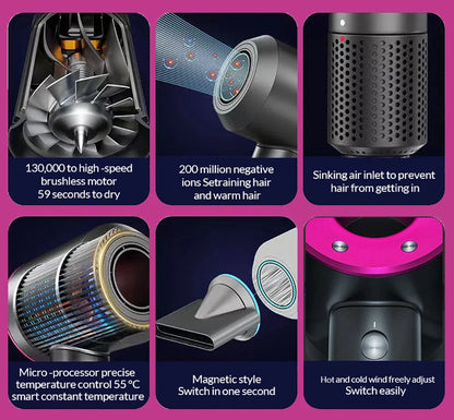 Diffuser Hairdryer Ionic Professional Electric Hair Dryer Leaf Heat Blow Drier With Diffuser Leafless Ion Air Blower Woman 5in1.