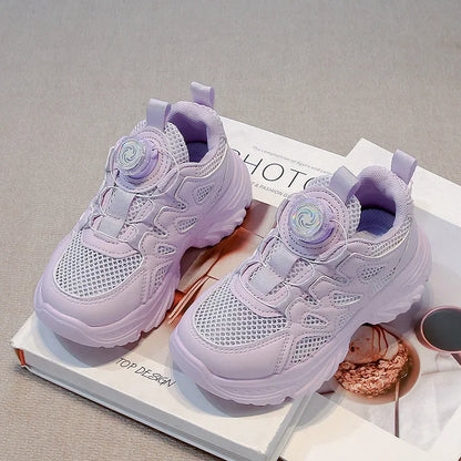 Kids Running Shoes Rotating Button Children Sports Shoes Mesh Breathable 2025 Brand New Children Sneakers Thick Comfortable.