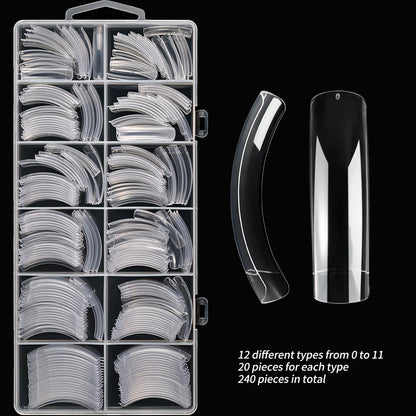 240Pcs/Box Extra Long Bend False Nails 12-Sizes Full Cover Press On Nail Clear/White/Black Building Extension Fake Fingertips *&.