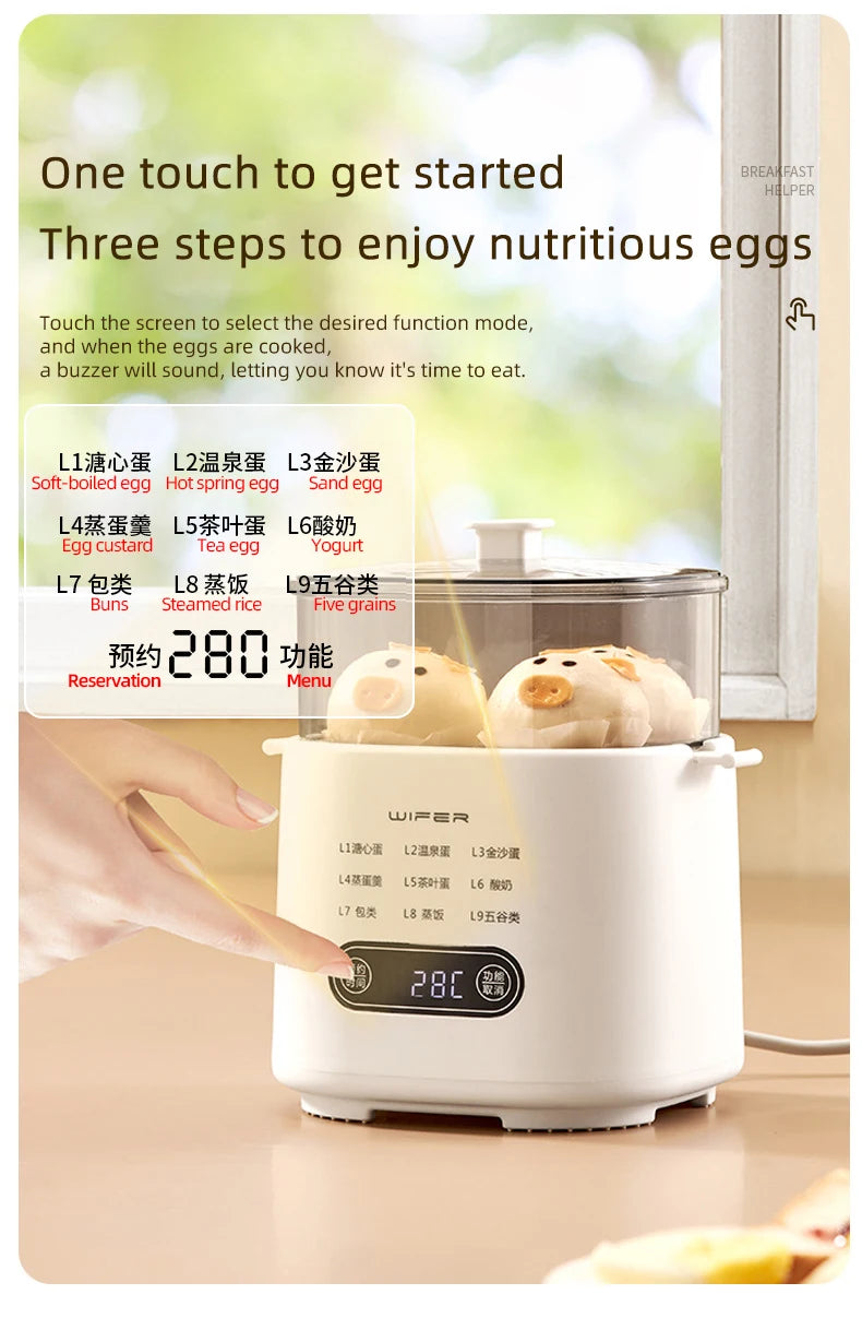 300W Electric Egg Boiler Breakfast Machine Multicooker Steamer Automatic Egg Cookers Home Egg Custard Steaming Cooker with Timer.