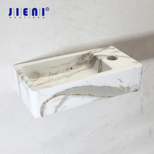 JIENI Art Ceramics Einzelwaschbecken, modernes Wandwaschbecken im europäischen Stil, quadratisches, minimalistisches Waschbecken aus Porzellan