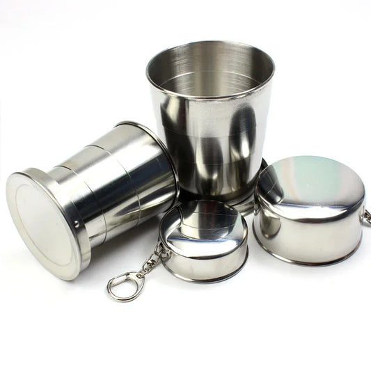 75ml/150ml/250ml Stainless Steel Folding Cup Portable Outdoor Travel Camping Telescopic Cup with Keychain Water Coffee Handcup.