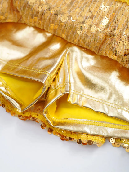 Kinder Mädchen Pailletten Jazz Ballett Tanzkleid Ärmellos Ausschnitt Tiered Rüschen Trikot Salsa Samba Rumba Skating Performance Kostüm.