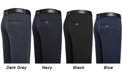 Spring Summer Men's Casual Pants Stretchy Suit Pants Formal Business Trousers Plus Size 46 48 Classic Navy Blue Trousers.