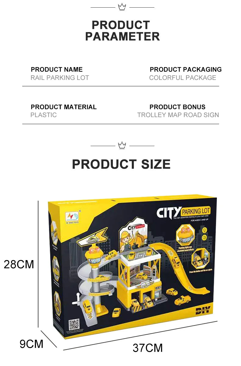 Garage Racing Track Sliding Car Parking Lot Toys Multi-Storey Car Parking Fire Police Engineering Mini Vehicle Toy for Boys Gift.