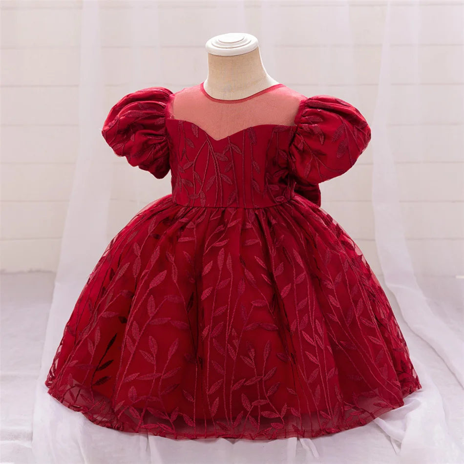 Kleinkind Rot Pailletten Mesh Kleid Mädchen Baby Einfarbig Neue Jahr Party Formale Kostüm Leistung Prinzessin Kleid Geburtstag Kleidung