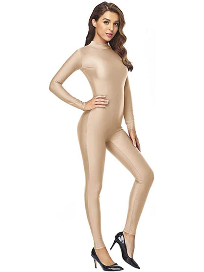Unisex  Turtleneck Unitard Full Body Leotard  Long Sleeve Yoga Bodysuit Women Catsuit Daily Fitness Wear Cosplay Suits