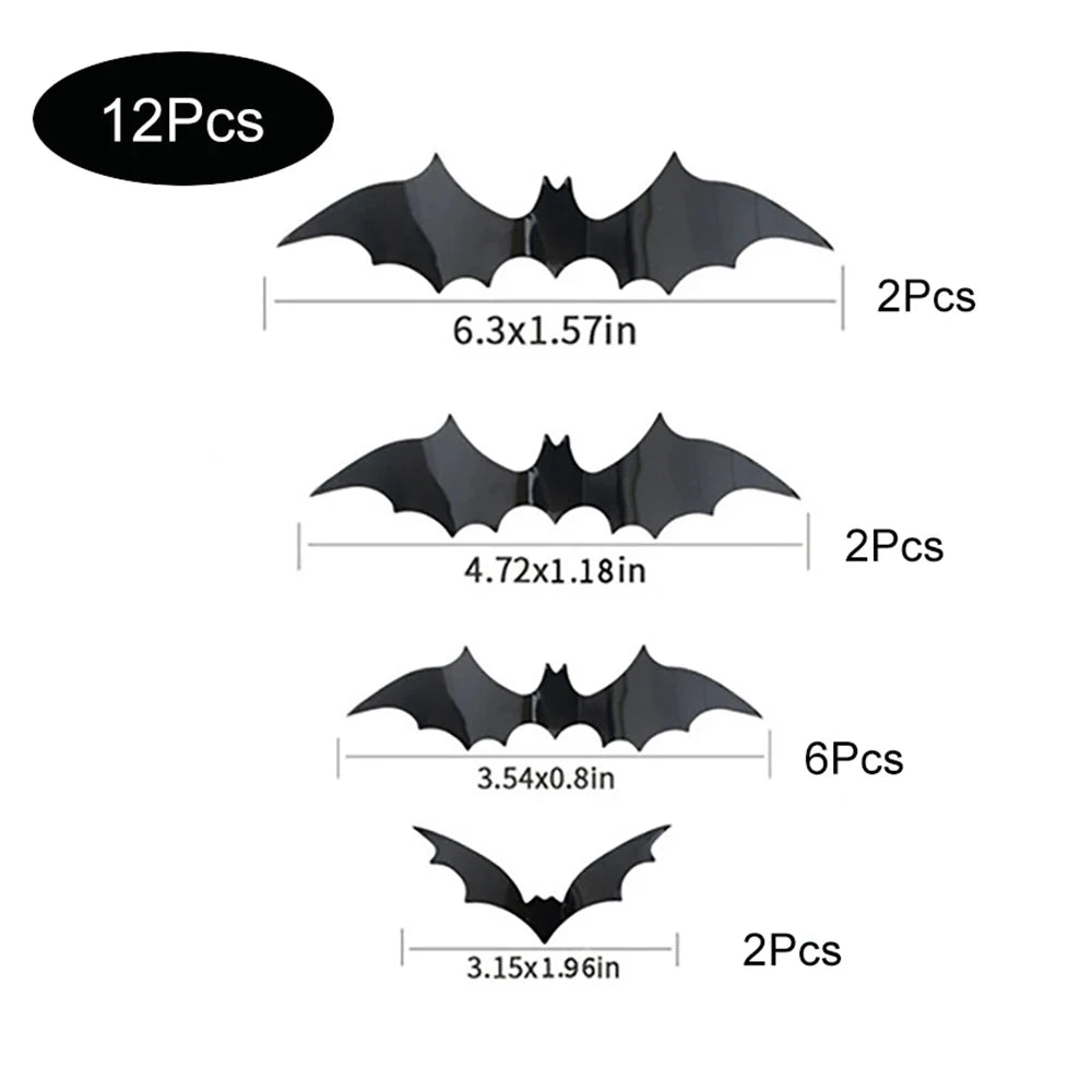 Halloween Bats Decorations,3D Pvc Bat on The Wall,Black Bats Wall Stickers,Halloween Scary Props.