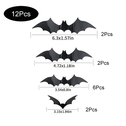 Halloween Bats Decorations,3D Pvc Bat on The Wall,Black Bats Wall Stickers,Halloween Scary Props.