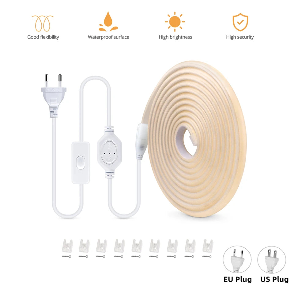 10M 5M 3M COB LED Light Strip 220V IP65 Waterproof Diode Tape 288LED/M High Lumen Neon Tube Lamp Tape Kitchen Closet Backlight.