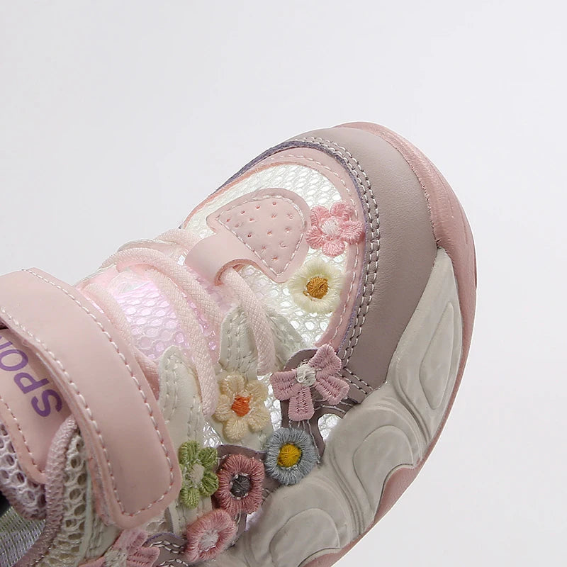 Girls Flowers Sports Shoes Children Princess Embroidered Running Shoes Air Mesh Girls Casual Sneakers Summer 2025 New