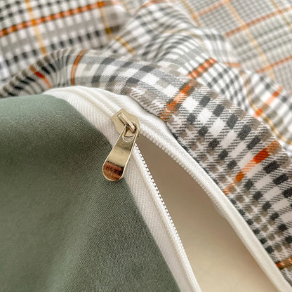 Nordic Plaid Pattern Wash Cotton Bedding Set Duvet Cover Pillowcase Bed Sheet Set Comforter Cover Bed Linens Set Queen King Size.