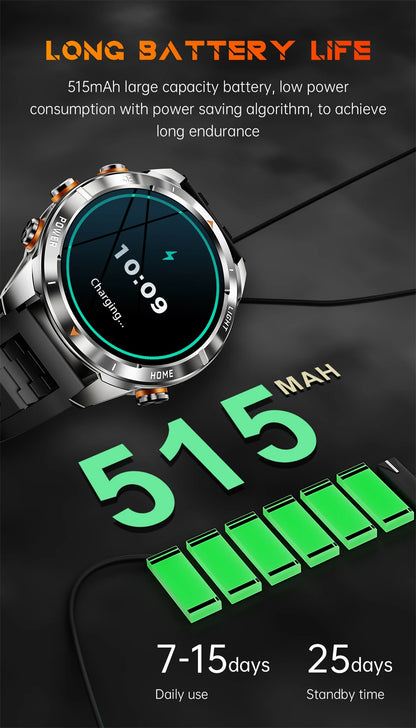 New Outdoor Sport Smart Watch Men 1.46" AMOLED Screen LED Flashlight 515mAh Battery 10ATM Waterproof Bluetooth Call Smartwatch.