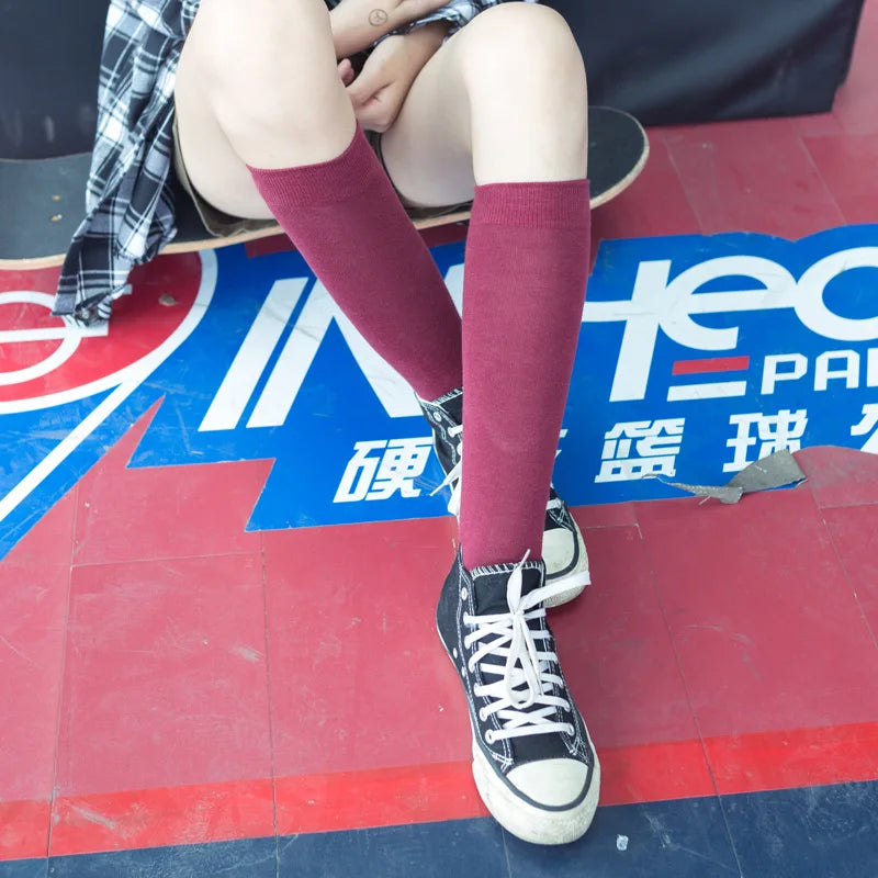 Cotton Spring Autumn Women Knee High Soild Color Socks Ladies Girl School Party Street Dancing Winter Knee Warm Sock For Women.