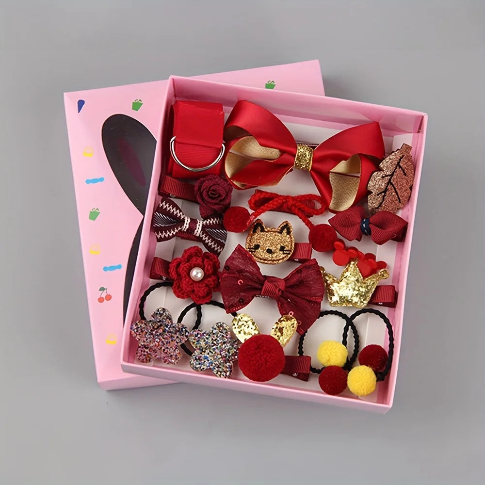 Cute Hair Clip Set,Cute Bow Hair Clips Floral Hair Side Clips Elastic Hair Rings Fashionable Women's Hair Accessories.