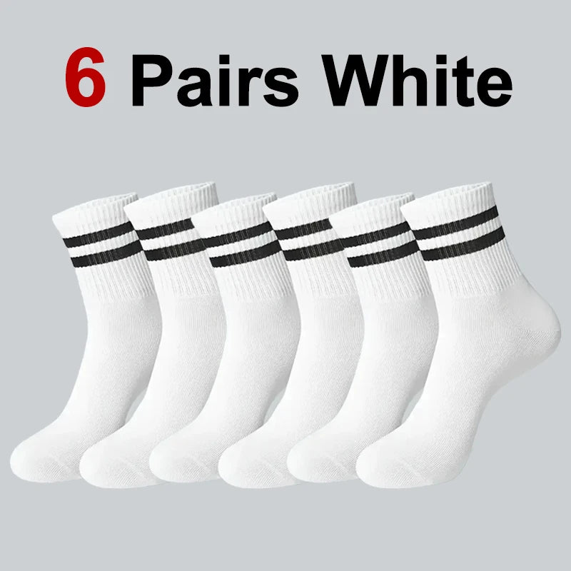 6/10/20 Pairs Men Women Striped Round Neck Socks Spring Autumn Breathable Odor Proof Sweat Absorbing All-Season Casual Socks.