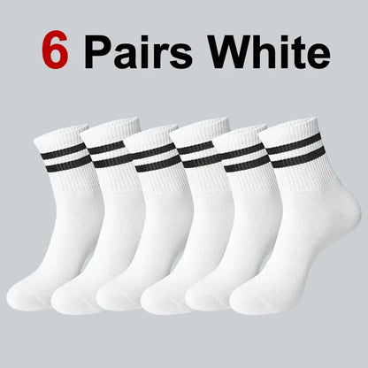 6/10/20 Pairs Men Women Striped Round Neck Socks Spring Autumn Breathable Odor Proof Sweat Absorbing All-Season Casual Socks.