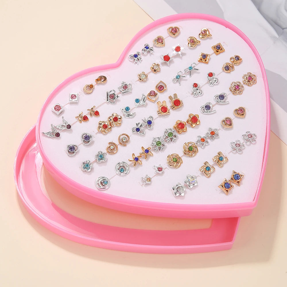 Multicolor 36Pairs Cartoon Hypoallergenic Plastic Stud Earrings Set For Women Girl Cute Animal Flower Ear Wedding Gifts Jewelry