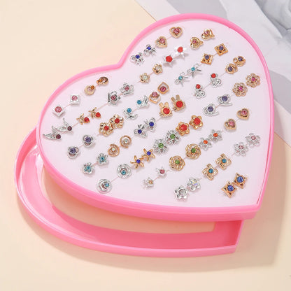 Multicolor 36Pairs Cartoon Hypoallergenic Plastic Stud Earrings Set For Women Girl Cute Animal Flower Ear Wedding Gifts Jewelry