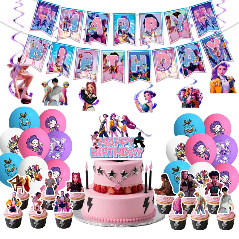 Kpop Demon Hunters Birthday Decorations Kpop Demon Hunter Birthday Theme Party Favors Supplies Plates Cup Balloons Backdrop Gift.