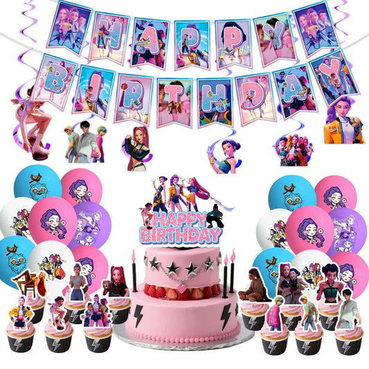 Neue Kpop Dämon Hunter Geburtstag Party Dekoration Geschirr Set Mädchen Luftballons Kuchen Topper Hintergrund Taschen Kinder Party Favor Supplies.
