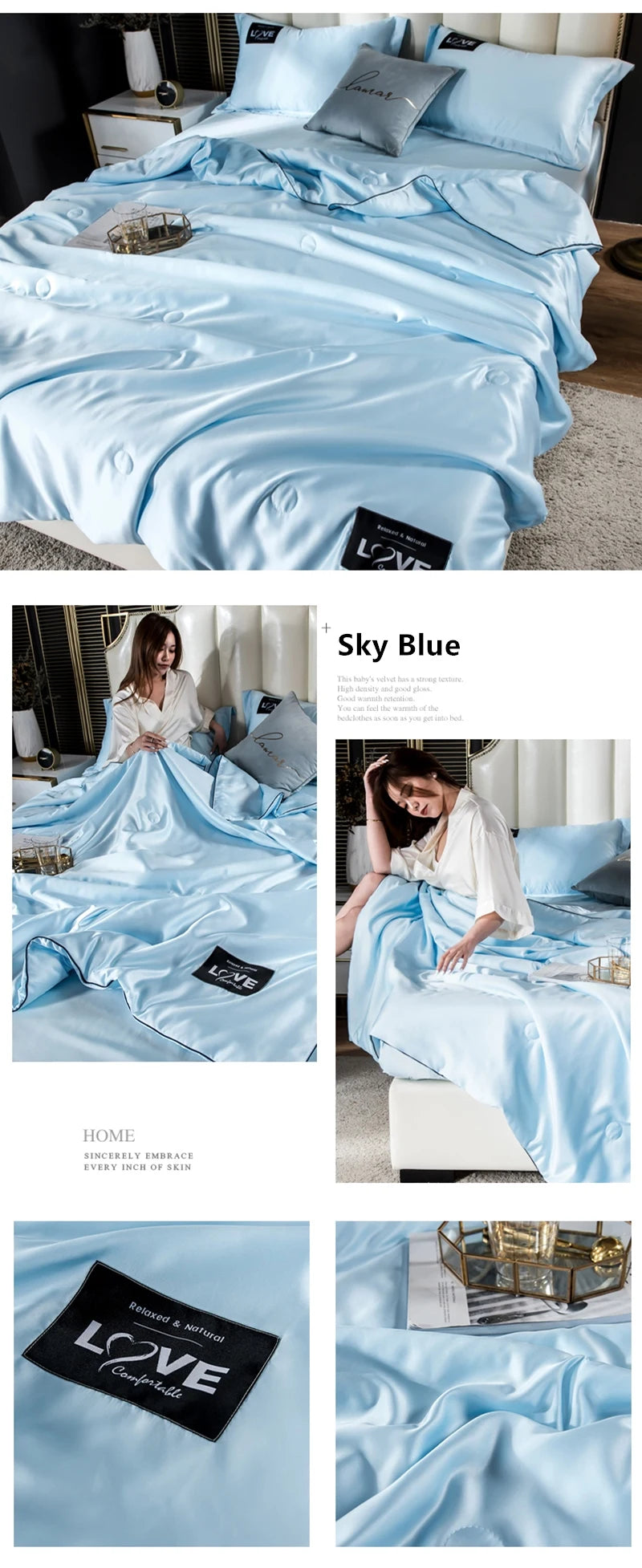 Summer Mulberry Silk Comforter Duvet Insert Luxury Natural Silk Blanket Satin Bedding Quilt Queen Single Double Twin Size Bed.