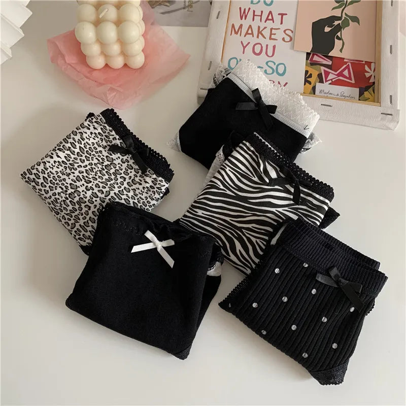 Cotton Women's Sexy Panties Black Underwear Girls Briefs For Ladies Shorts Soft Breathable Lingerie Intimates Underpant 5Pcs/Set