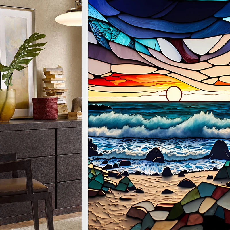 Colorful Retro Flower Bird Window Film PVC Electrostatic Glass Stickers Stained Window Films Static Cling Frosted Glass Film.