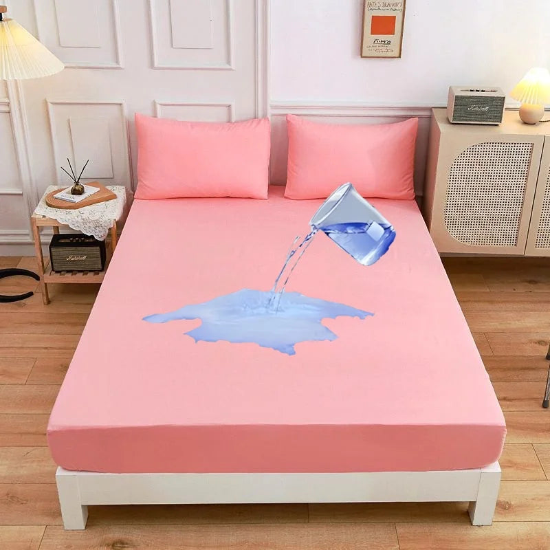 Kuup Safe Waterproof Mattress Protector Soft Comfortable Breathable Solid Color Fitted Bedding Cover No Pillowcases Included.